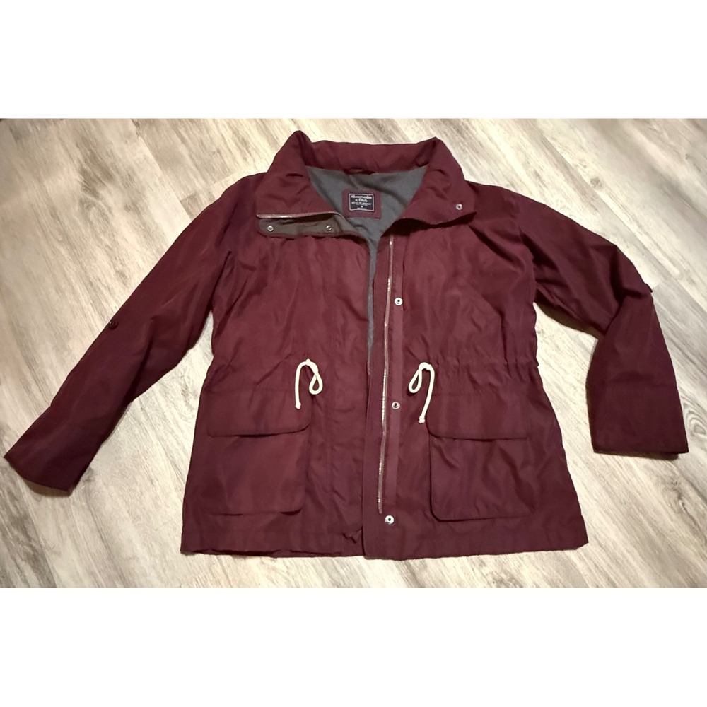 Abercrombie Fitch Burgundy‎ Utility Jacket Drawstring Pockets Snap Button Size M